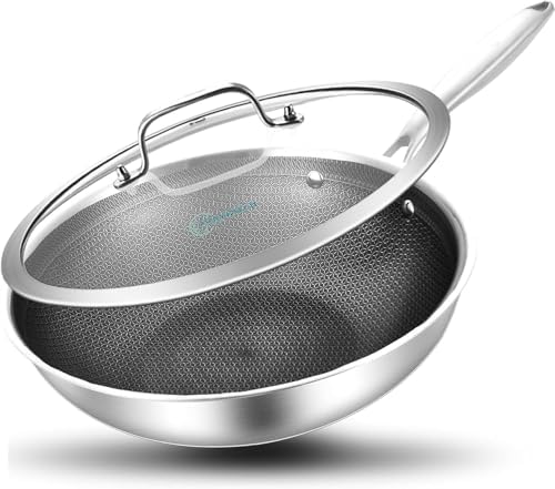 LOLYKITCH Hybird Nonstick Wok Pan with Lid | 10-Inch | Rivented Handle
