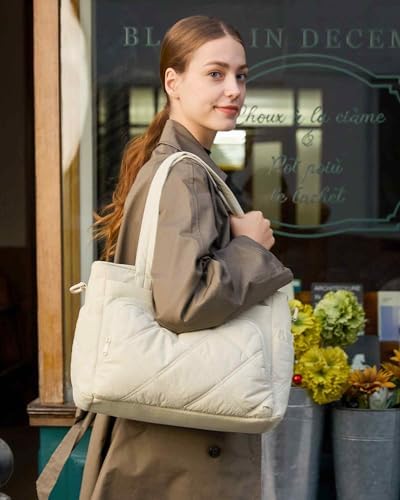 BAGSMART Lunch Bag Women Large Lunch Box Insulated Tote Bag with Multi-Pockets Quilted Puffy Tote for Work, Outdoors