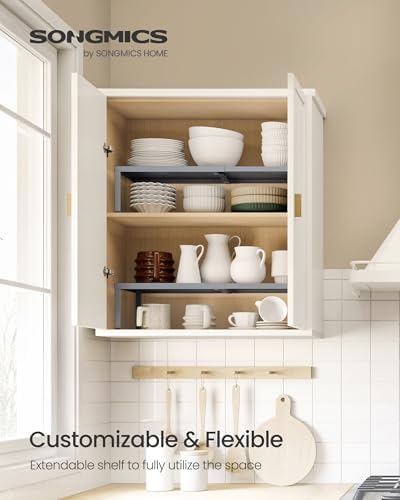 SONGMICS Spice Rack, Expandable Kitchen Countertop Shelf, Steel, Set of 2