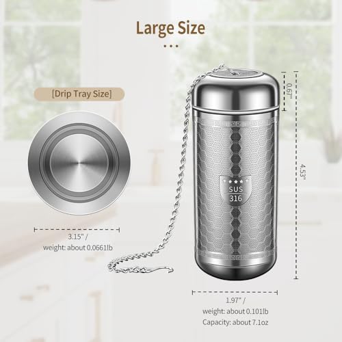 Tea Strainers for Loose Tea, Extra Fine Mesh Tea Infuser, 316 Stainless Steel with Extended Chain Hook, Loose Leaf Tea Steeper for Black Tea, Rooibos, etc (1 Pack - Large)
