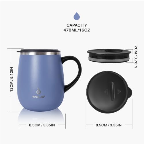 Ideus 16 oz Insulated Coffee Mug with Lid and Handle (Ocean Blue 1.0)