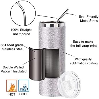 PYD Life 4 Pack Sublimation Tumblers Skinny 20 OZ Glitter Silver