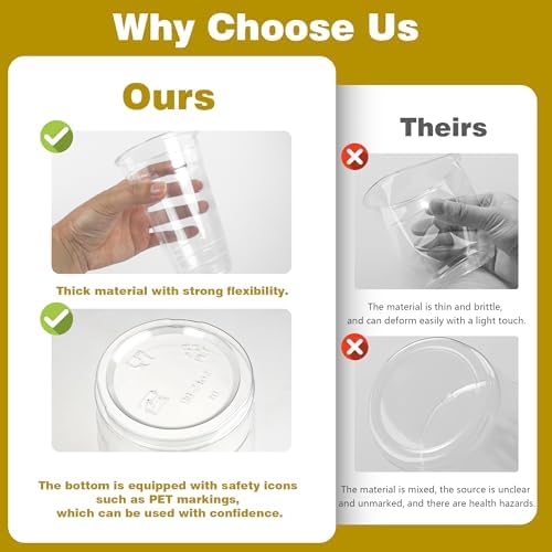 Charmount 24 oz Clear Plastic Cups with Lids and Straws
