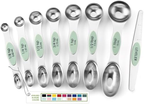 Spring Chef Stainless Steel Magnetic Measuring Spoons Set of 8, Pistachio