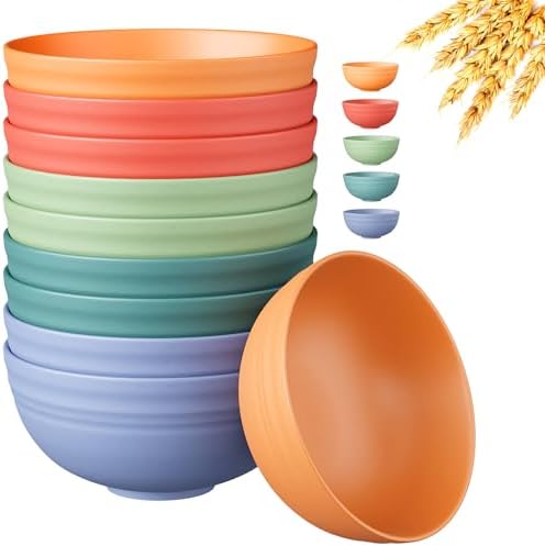 Quatish 10 PCS Cereal Bowls, Plastic Bowls, Small Snack Soup Kitchen Bowl