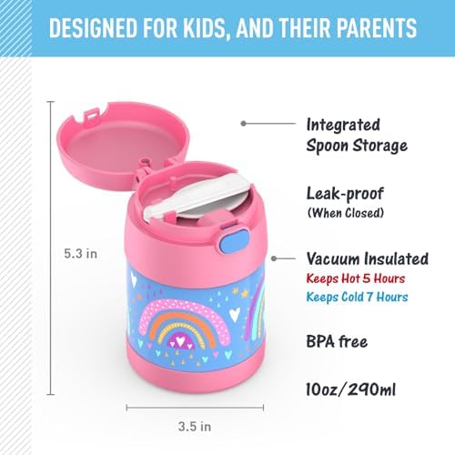 THERMOS FUNTAINER Kids Food Jar with Spoon, 10oz, Rainbow Dreams