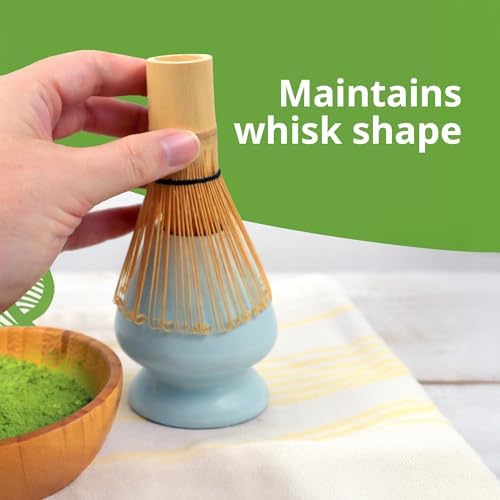 BlendWell Ceramic Matcha Whisk Stand, Light Blue Holder for Bamboo Chasen, Protects Shape and Extends Whisk Life