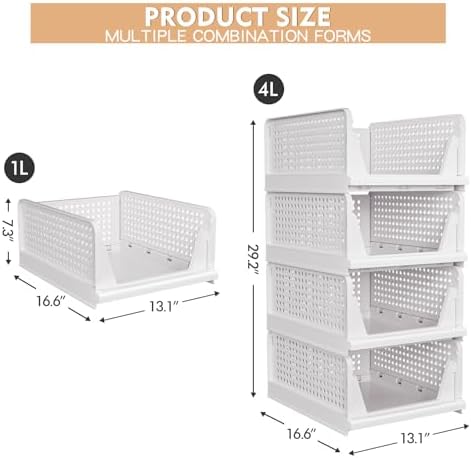 caktraie 4 Pack Stackable Closet Storage Basket - Stackable Storage Bins
