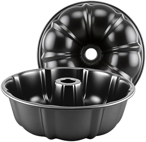 10” Cake Pan 2-PACK, Nonstick Round Cake Baking Pan, Buntz Pound Cake Mold,Tube Bakeware,Baking Mold for Jello/Gelatin/Chocoflan/Flan, Non Toxic, Easy Clean - Black