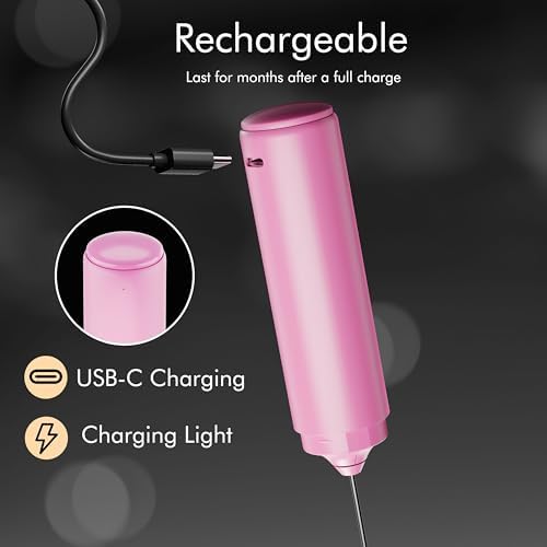 Rechargeable Milk Frother Handheld, 2-IN-1 Dual Spring Whisk Electric Frother Wand for Cappuccino Latte Macchiato, Portable Drink Mixer for Coffee, Matcha, Hot Chocolate