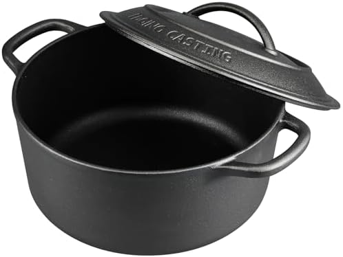 EDGING CASTING Pre-Seasoned Cast Iron Dutch Oven Pot with Lid Dual Handle, Sourdough Bread Baking Pots, Bread Oven, Camping, Grill, Induction, Electric, Round 7 Quart, Black
