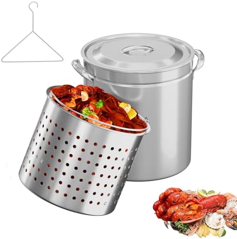 Bonnlo 36QT Turkey Fryer Pot with Steamer Basket, Lid & Lifting Hook, Stainless Steel Seafood Boil-Pot for Lobster, Crab & Shrimp, Heavy-Duty Deep Stockpot for Outdoor Boiling, Cooking & Frying