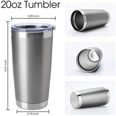 HASLE OUTFITTERS 20oz Tumblers Bulk Stainless Steel Cup with Lid Double Wall Vacuum Insulated Coffee Mug for Cold & Hot Drinks 1 Pack, Grey