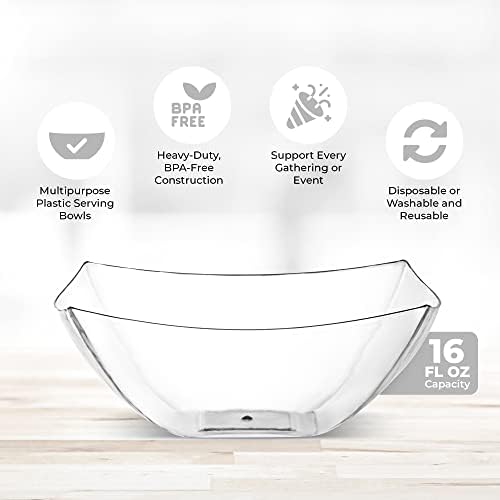 4 Pack Disposable Clear Plastic Serving Bowls Square Party & Candy 16oz