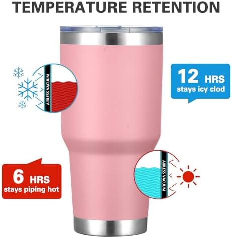 MEWAY 30oz Tumbler Double Wall Vacuum Insulated Travel Mug, Stainless Steel Tumbler with Lid, Durable Powder Coated Insulated Coffee Cup for Cold & Hot Drinks (Pink,1 PACK)