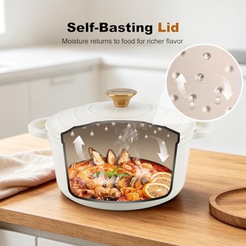 4-QT Enameled Cast Iron Round Dutch Oven With Lid,Oven safe,Cream