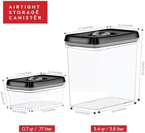 DWËLLZA KITCHEN Large Airtight Food Storage Containers - Clear Plastic Bulk Food Pantry & Kitchen Storage Containers for Flour, Sugar and Baking Supplies 4 Pcs. BPA-Free, Keeps Fresh & Dry (Black)