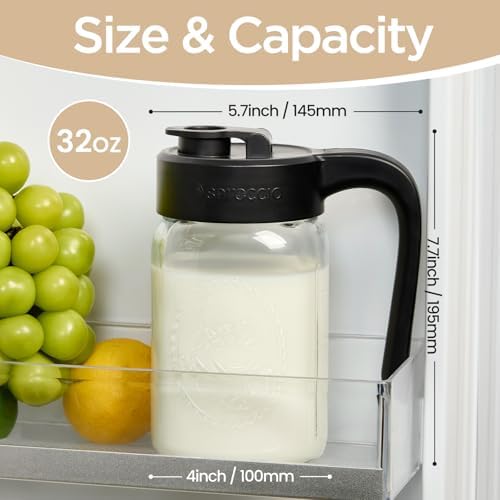 Mason Jar Pitcher, 2 pcs 32 oz (1 quart), Glass Pitcher with Lid