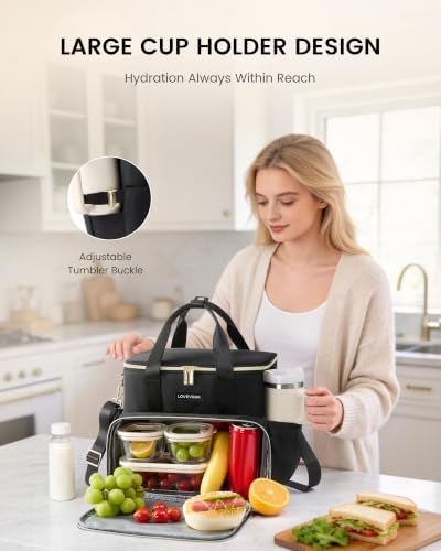 LOVEVOOK Insulated Lunch Bag for Women Men, Large Double Deck Lunch Box