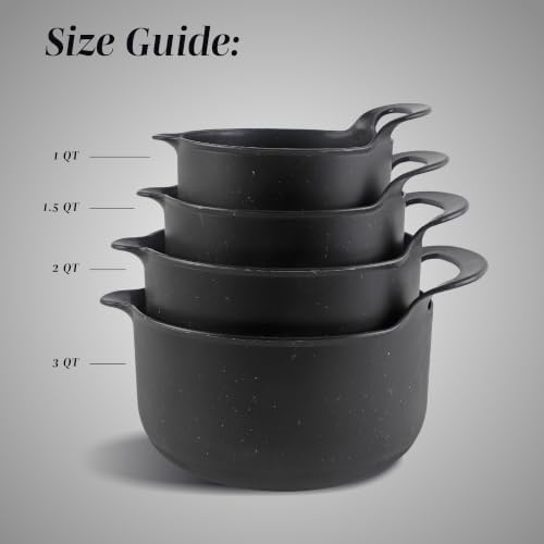 COOK WITH COLOR Nesting Plastic Mixing Bowl Set with Pour Spouts and Handles, Black Speckled, 4 Piece Non-Slip