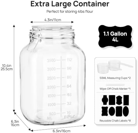 Vtopmart 1.1 Gallon Glass Storage Jars with Airtight Clamp Lids, 2 Pack