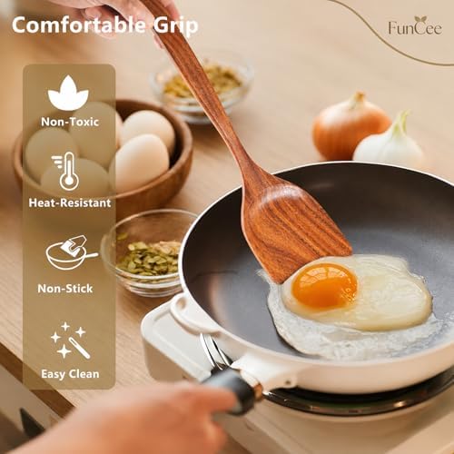 6 Pack Wooden Spoons For cooking – Heat-Resistant Wood Spatula with Comfort Grip, Lightweight Kitchen Cooking Utensils set, wood Spoon utensil Set Perfect for Non-Stick Cookware