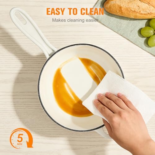 Enameled Cast Iron Sauce Pan with Lid, 2 Quart Saucepan with Lid