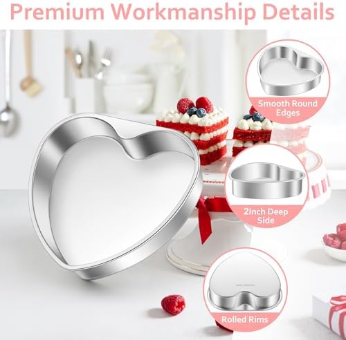 TeamFar Heart Cake Pan Set of 3, 8 Inch Stainless Steel Cake Pans