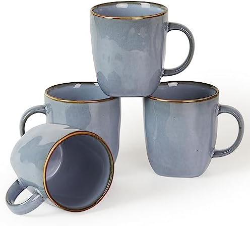 famiware Coffee Mugs Set of 4, Ocean Square 13oz Coffee Cup Set with Handle