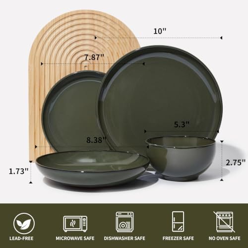 Pokini Stoneware Dinnerware Sets for 4, 16pcs Plates and Bowls Sets Dishes