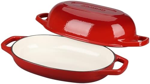 EDGING CASTING Enameled Cast Iron Oval Dutch Oven Pot with Lid, Dutch Oven for Sourdough Bread Baking, Bread Oven, Bread Dutch Oven, Oval Bread Pan, 5qt, Red