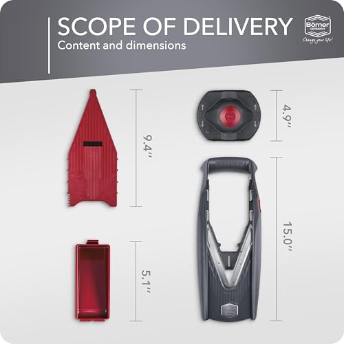 Börner by Reston Lloyd Mandoline Slicer Vital (Basic Set) • V-Slicer with 10 Cutting Styles & Safety Food Holder • Adjustable Kitchen Slicer & Dressing Function