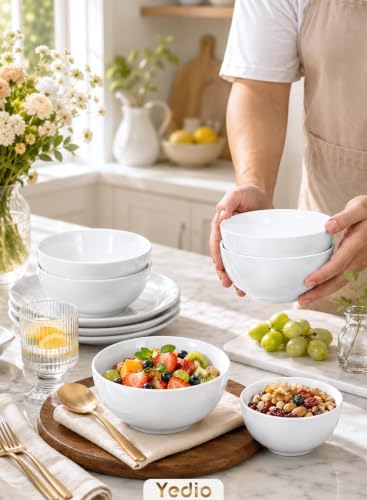 10 OZ White Ceramic Soup Bowls of 6, Small Cereal Bowls for Kitchen
