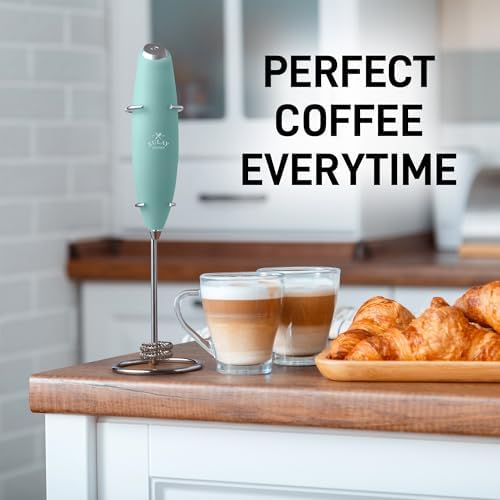 Zulay Kitchen Powerful Milk Frother Wand With Duracell Batteries - Ultra Fast Handheld Drink Mixer - Electric Whisk Foam Maker for Coffee, Lattes, Cappuccino & Matcha - Double Whisk - Fresh Mint