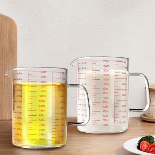 WhiteRhino Glass Measuring Cup,6Cup/1500ml/50oz Liquid Measuring Cups, Measuring Cup With Handle and V-Shaped Spout, Glass Beaker with Three Scales (OZ, Cup, ML), Dishwasher/Freezer/Microwave Safe