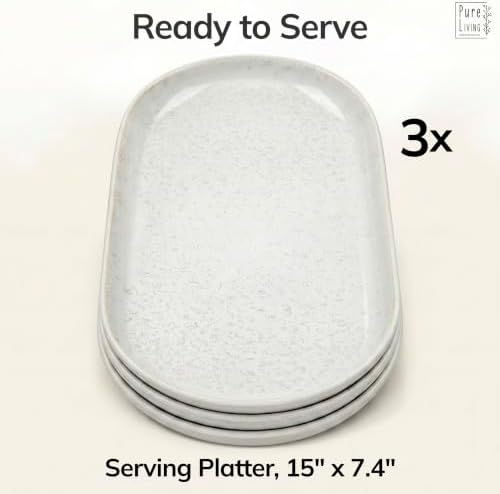 Large Serving Platters Set of 3, 15" Oval Stoneware Serving Plates for Food
