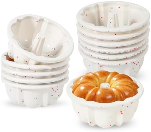 Vinino 4 Inch Silicone Fluted Tube Cake Pan with Reinforced Frame, 12-Pack