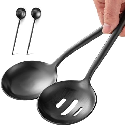 4 Piece Serving Spoons Set(2 Spoons and 2 Slotted Spoons),O.C.E. Stainless Steel Buffet Serving Utensils,10.3 Inches,Premium Flatware,Matte Black