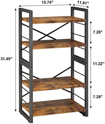 Homeiju Bookshelf, Dorm Desk Hutch, Desk Shelf Organizer, 4 Tier Stackable Bookcase, Adjustable Industrial Book Shelf Storage Organizer for Desktop, Living Room, Bedroom, Office,Rustic Black and Brown
