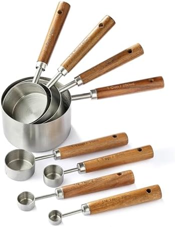 Stainless Steel Metal Measuring Cups and Spoons Set, 8 Pack