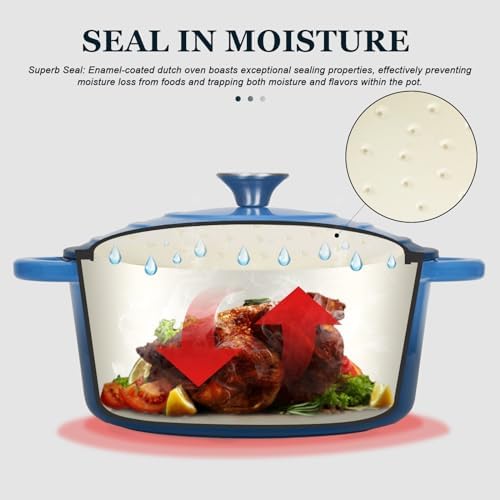 Overmont Enameled Cast Iron Dutch Oven - 7QT Pot with Lid Cookbook