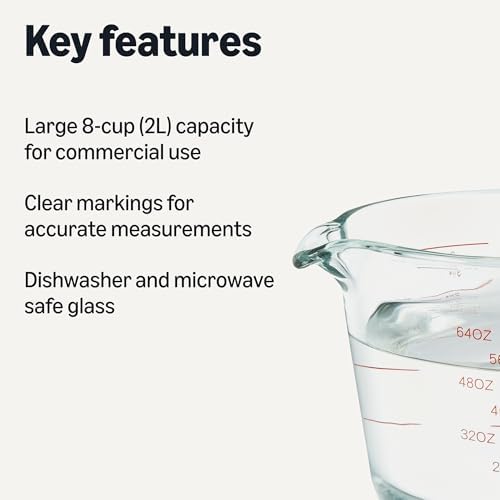 Amazon Basics Large Size Glass Measuring Cup, 8 Cup, Easy-to-Read Markings, Dishwasher/Microwave/Freezer/Oven Safe (Previously AmazonCommercial)