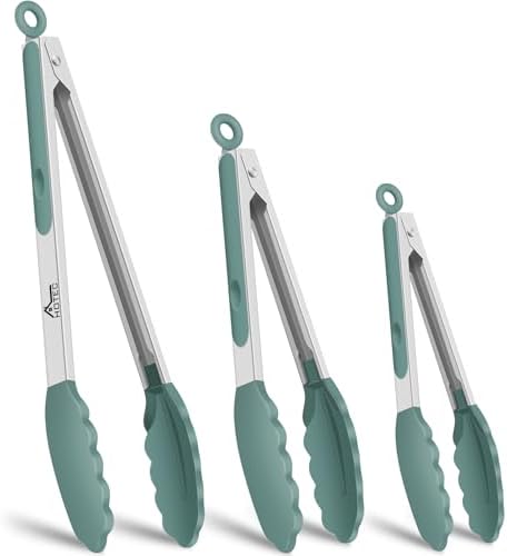 HOTEC Stainless Steel Kitchen Tongs with Silicone Tips, Set of 3-7",9" &12"