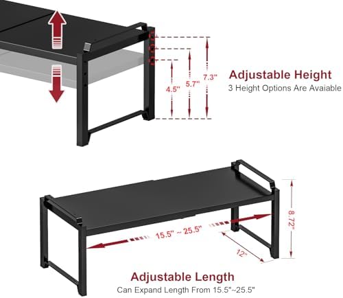 X-cosrack 12" Wide 100LBS Loading-Bearing Heavy Duty Kitchen Storage Shelf, Expandable Cabinet Shelf Organizer, Stackable Adjustable Storage Shelves for Kitchen Cabinet Cupboard Pantry Counter