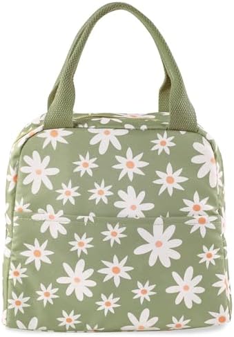 Steel Mill & Co. Insulated Lunch Tote Bag for Women, Daisy Floral Green