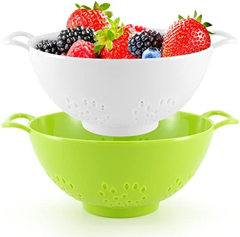 Meadow Lane 6-Inch Small Colanders, 3-Cup Strainers, Green/White, 2-Pack