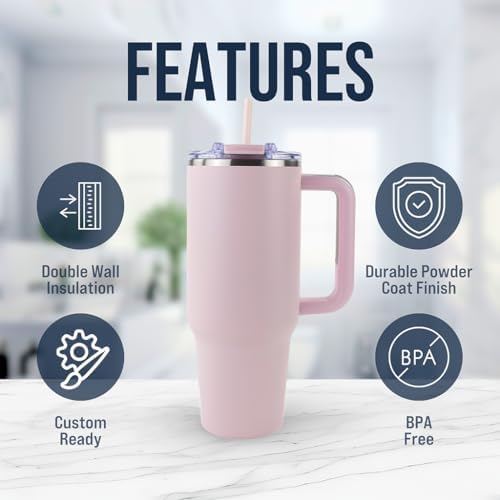 Hogg Big Swig 40oz Tumbler with Handle and Straw - Light Pink, 40 oz Tumbler, Insulated Cup with Handle, 40oz Water Bottle with Straw, Thermal Cups, Leak Proof Lid, Travel Mugs, Stainless Steel