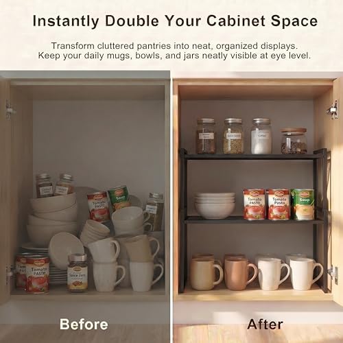 Stackable Kitchen Cabinet Organizer Shelves Pantry Rack Set of 2