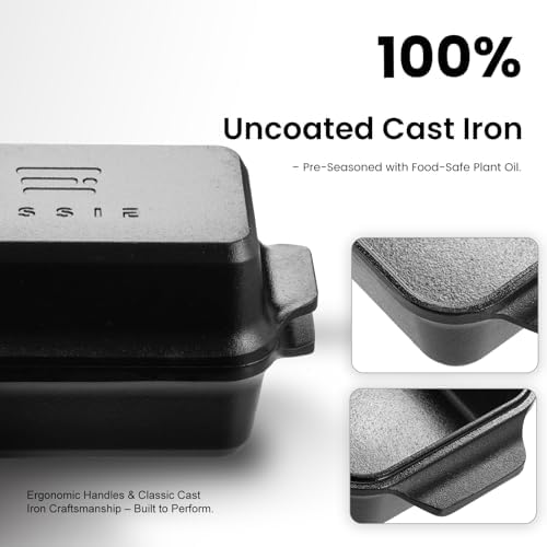 Cast Iron Loaf Pan with Lid, 9×5 Dutch Oven for Sourdough Bread Baking, Dutch Oven Pot with Lid for Bread Baking, Bread Pans for Baking, Pre-Seasoned (3 pieces, 2.2 QT Each)