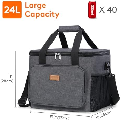 Lifewit Large Lunch Bag, Insulated Lunch Box, Soft Cooler Cooling Tote for Adult Men Women, Dark Gray 40-Can (24L)